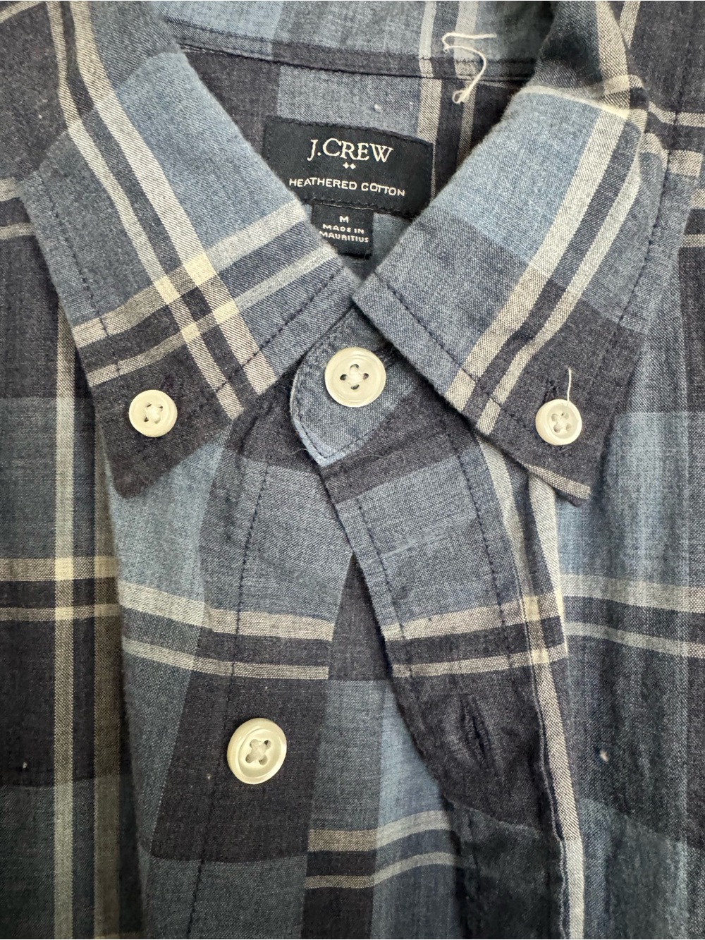 J. Crew Blue and Gray Plaid Heathered Cotton Button-Down